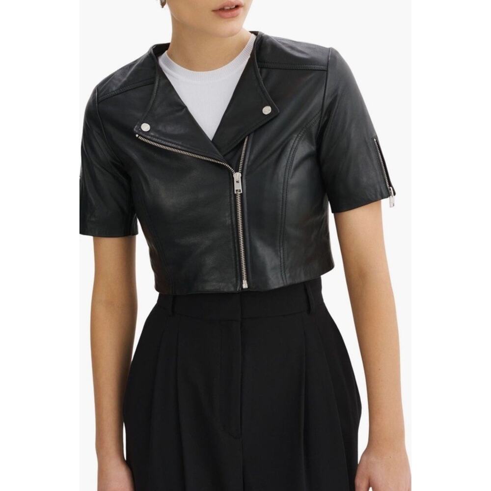 Lamarque Cropped Black Leather Jacket